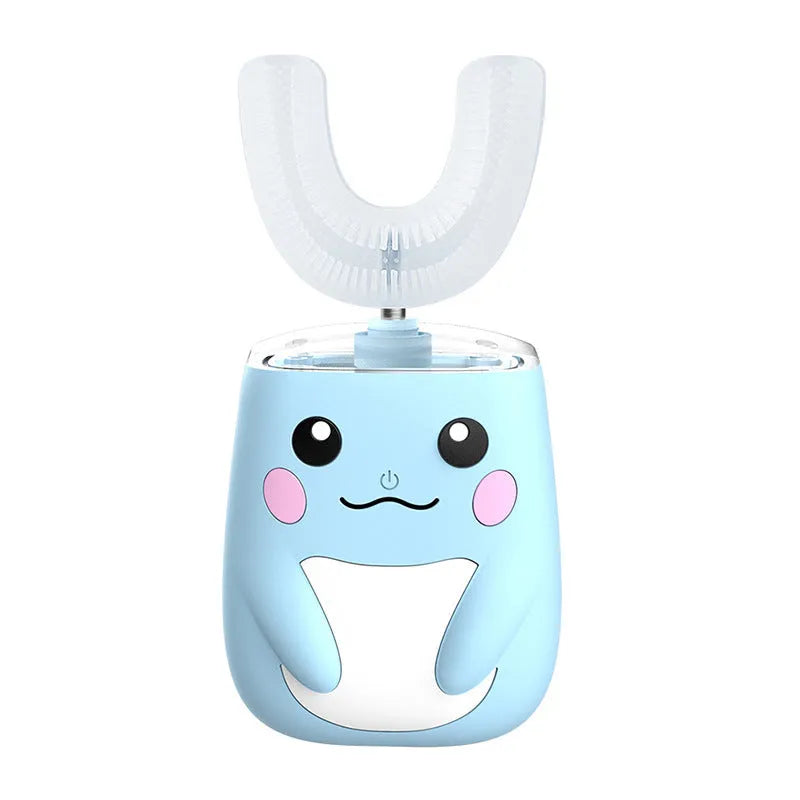 U type electric toothbrush with food-grade silica gel head in pink for children aged 2-7 years