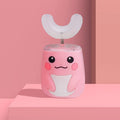 U type electric toothbrush with food-grade silica gel head in pink for children aged 2-7 years