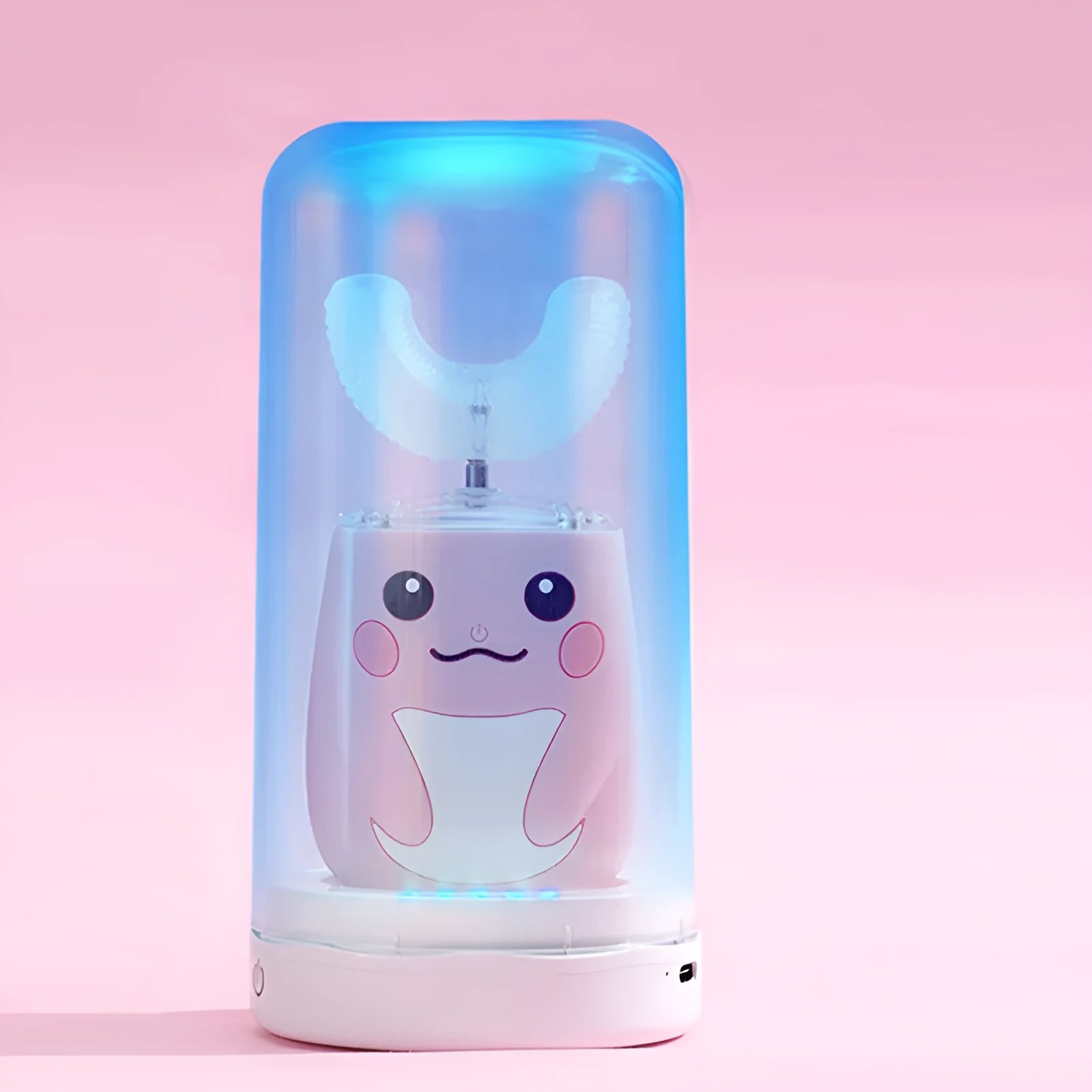 U type electric toothbrush with food-grade silica gel head in pink for children aged 2-7 years