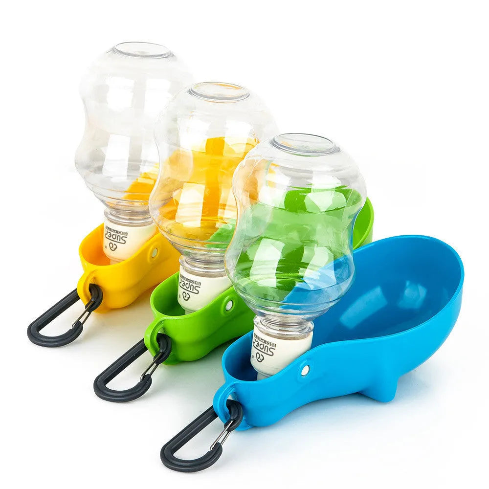 Portable plastic dog drinking kettle 250ml in grass blue for outdoor pet hydration