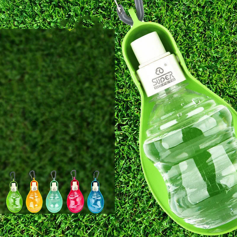 Portable plastic dog drinking kettle 250ml in grass blue for outdoor pet hydration