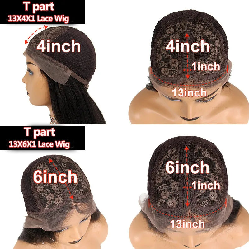 Human hair wig with small curly hair and long hair sets on a mannequin showing T-type front lace