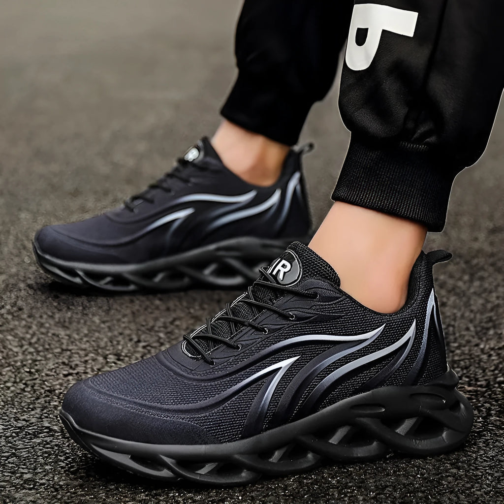 Mesh upper running shoes for men and women, red colour, round toe, lace-up, super high heel, rubber sole, outdoor casual footwear