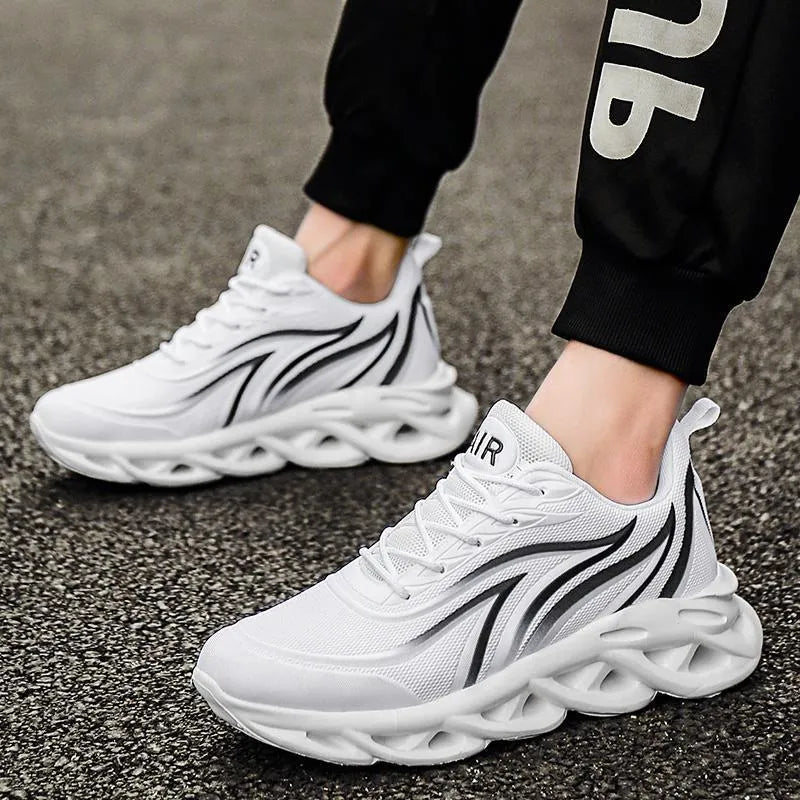 Mesh upper running shoes for men and women, red colour, round toe, lace-up, super high heel, rubber sole, outdoor casual footwear