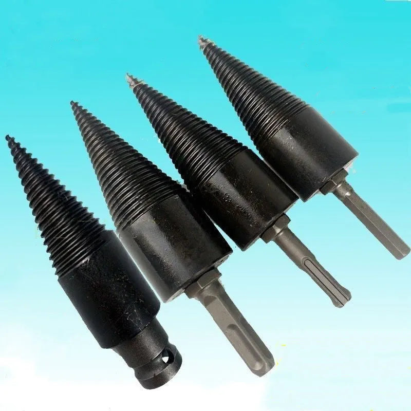 Hexagonal wood splitting drill bit attachment for electric drills in 32mm and 42mm sizes