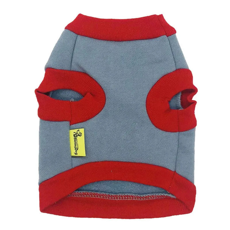 Fleece dog vest for small breeds in blue or grey, sizes XS to L with neck 18-30cm and bust 30-48cm