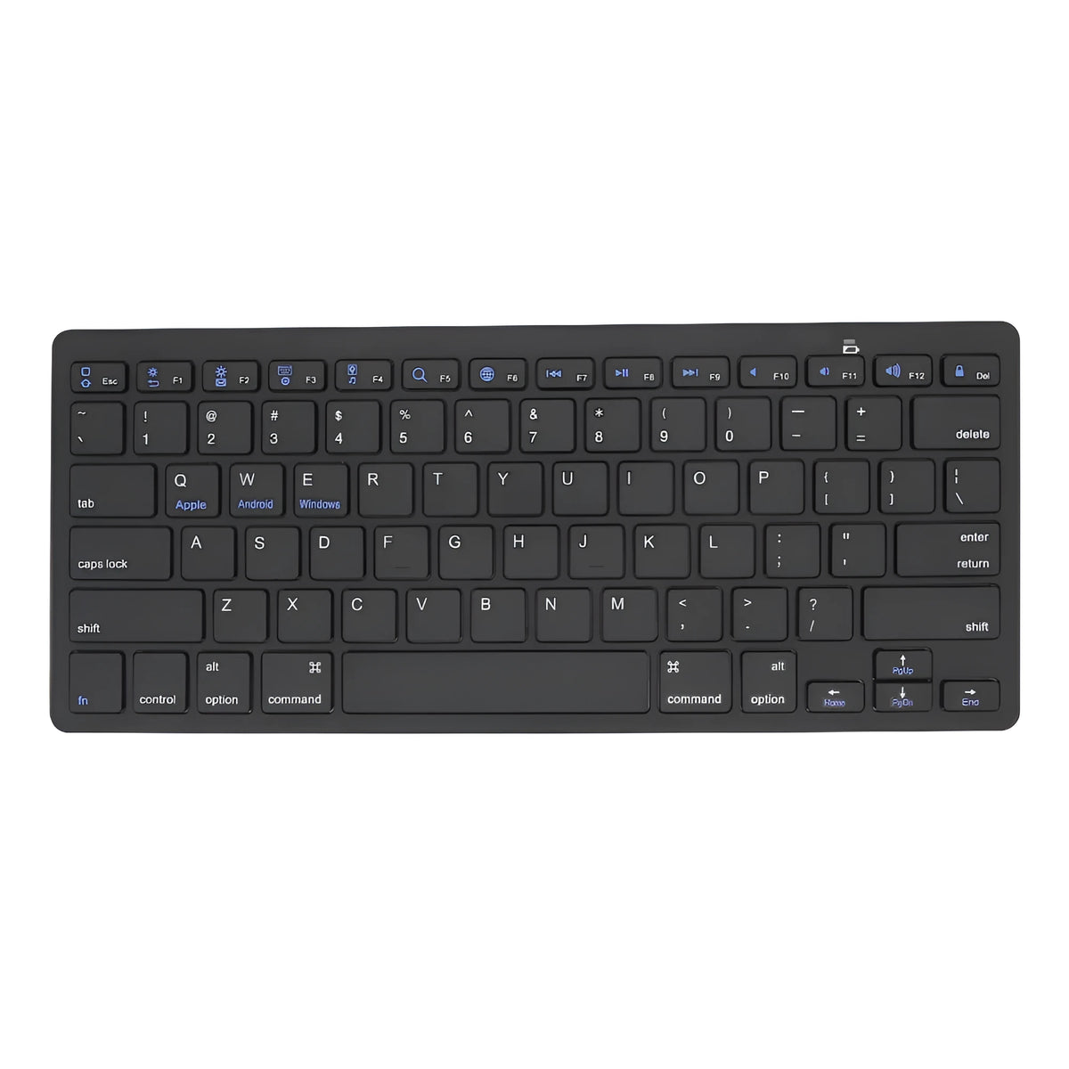 Ultra-thin mini portable wireless Bluetooth keyboard in black for mobile phone, tablet, and computer