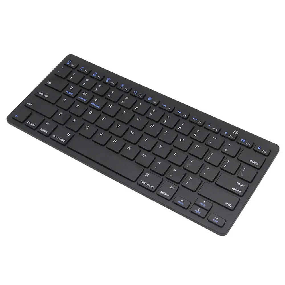 Ultra-thin mini portable wireless Bluetooth keyboard in black for mobile phone, tablet, and computer