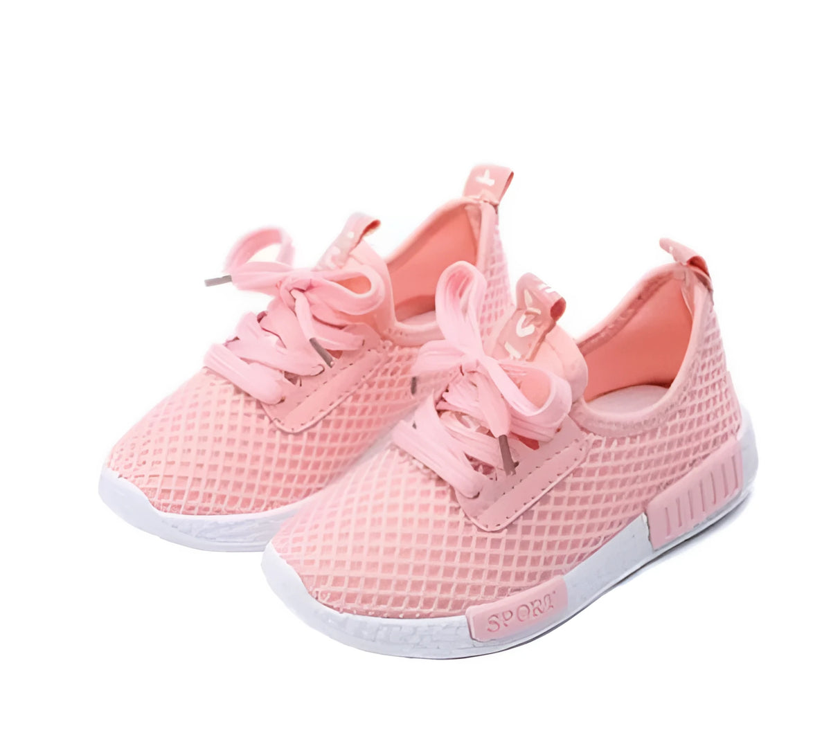 Mesh girls primary school sneakers in white with front tie laces and rubber sole