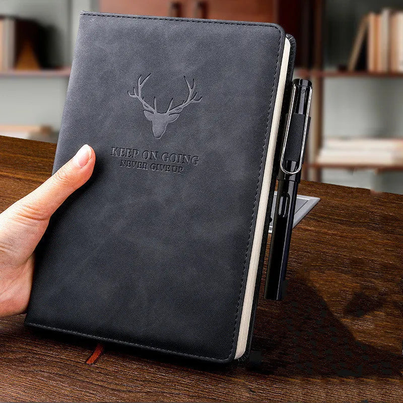 Super thick imitation leather notebook in black, A5 size, with lined pages