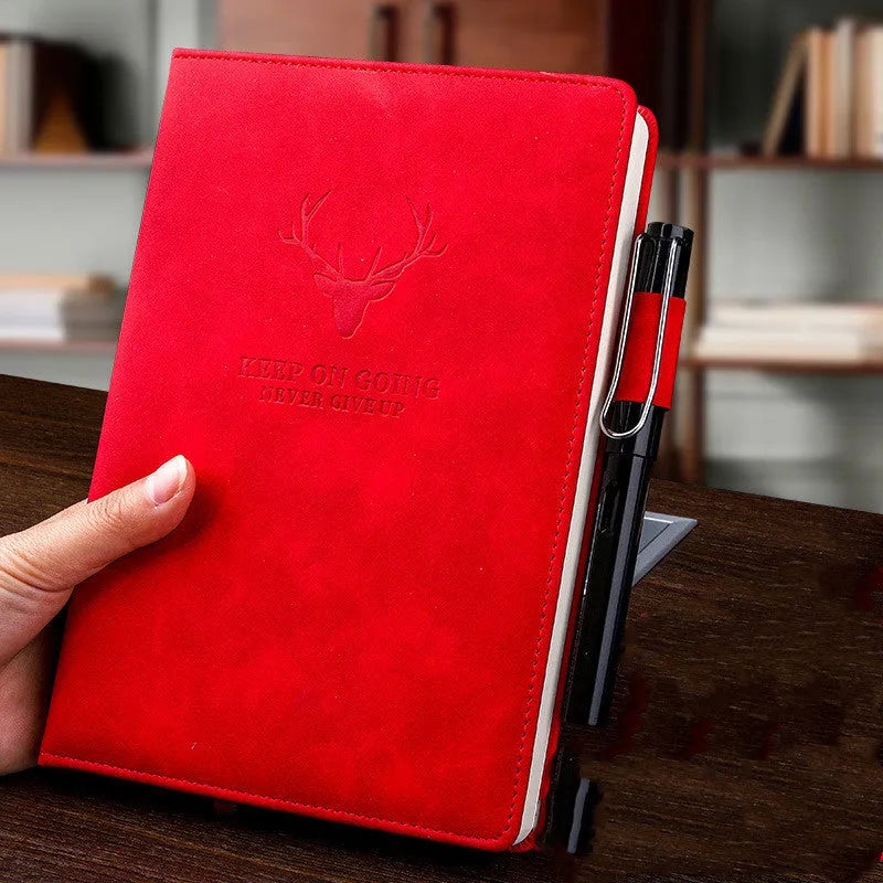 Super thick imitation leather notebook in black, A5 size, with lined pages