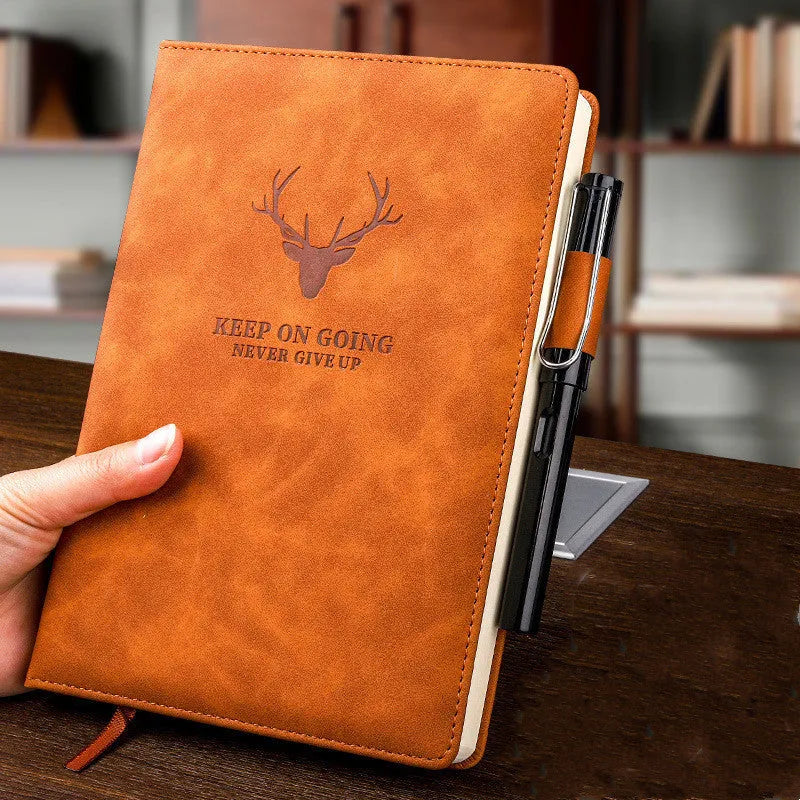 Super thick imitation leather notebook in black, A5 size, with lined pages