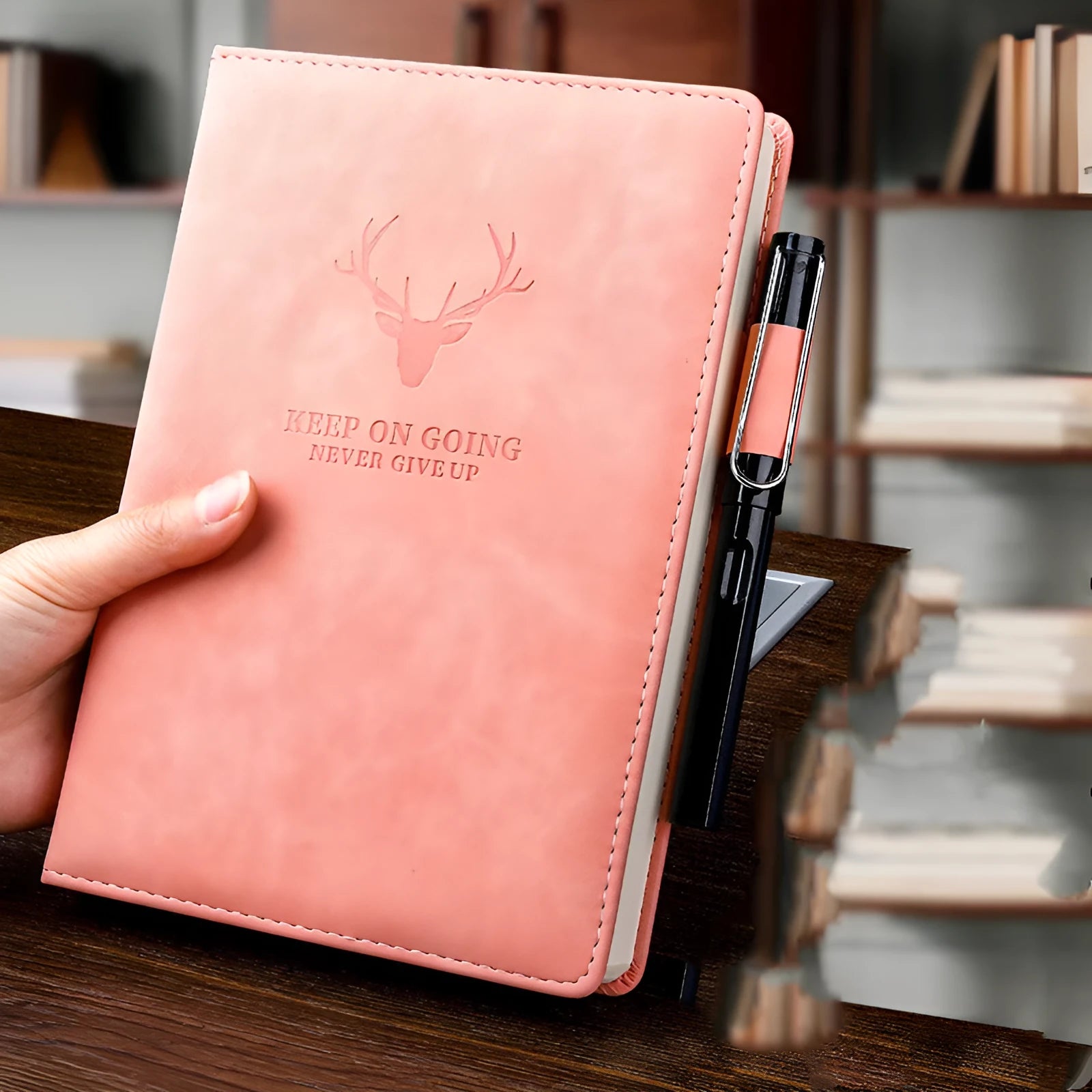 Super thick imitation leather notebook in black, A5 size, with lined pages