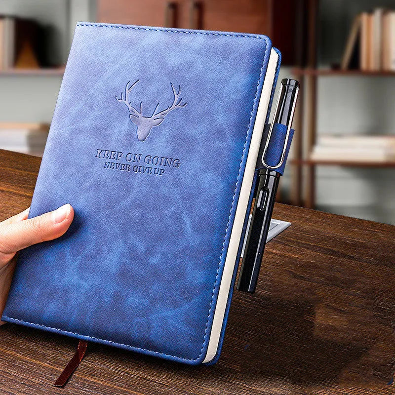 Super thick imitation leather notebook in black, A5 size, with lined pages