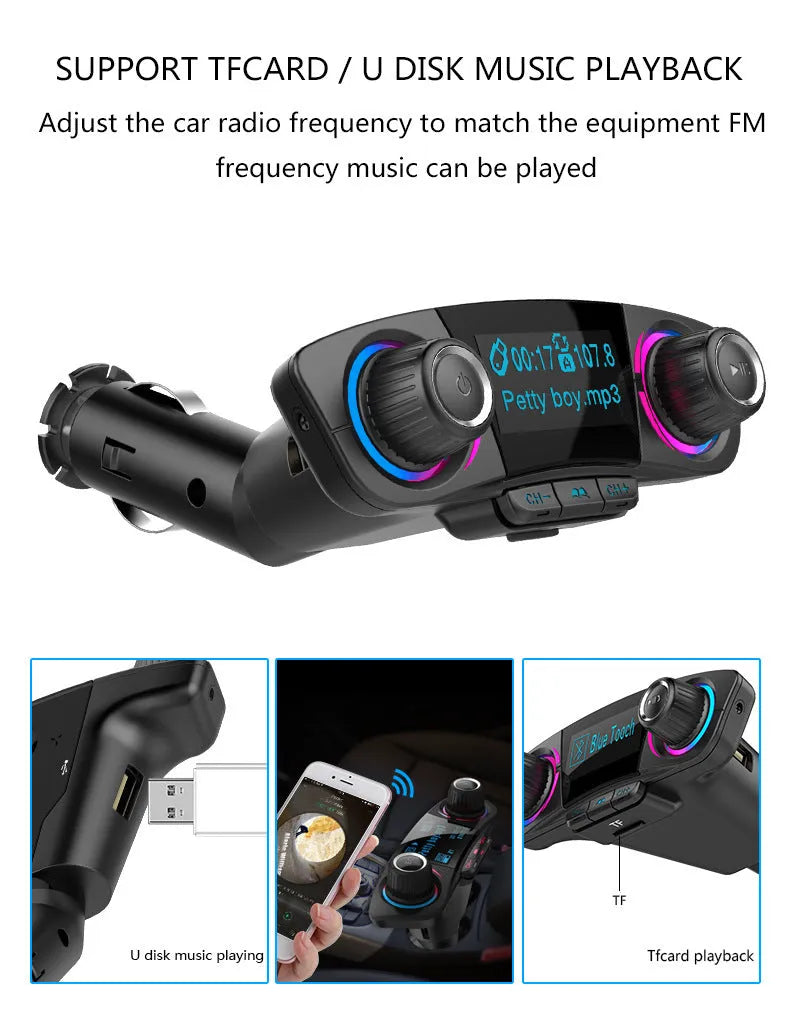 BT06 black Bluetooth car MP3 player FM transmitter with monochrome screen and cigarette lighter plug