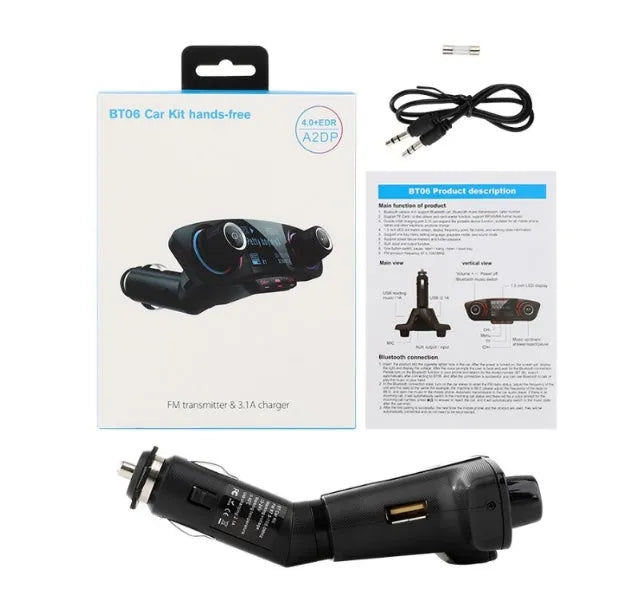 BT06 black Bluetooth car MP3 player FM transmitter with monochrome screen and cigarette lighter plug