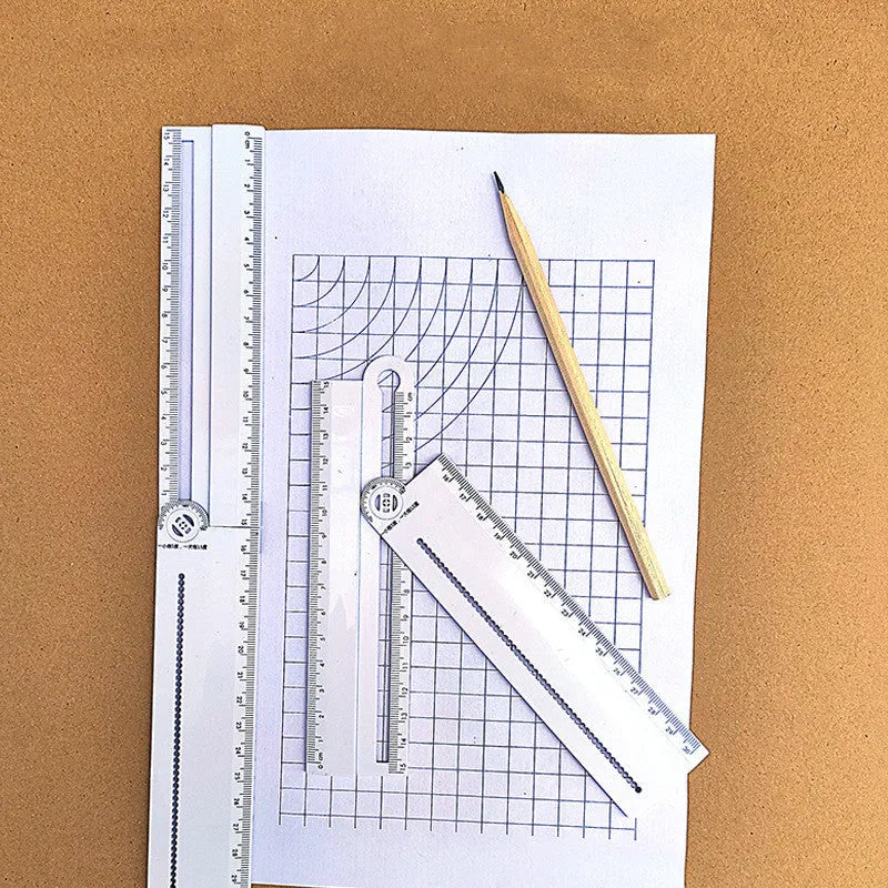 White plastic multi-function ruler 30cm length for drawing and measuring