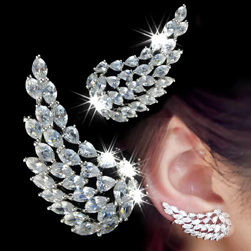 AAA cubic zirconia angel wing stud earrings in white gold colour with geometric design