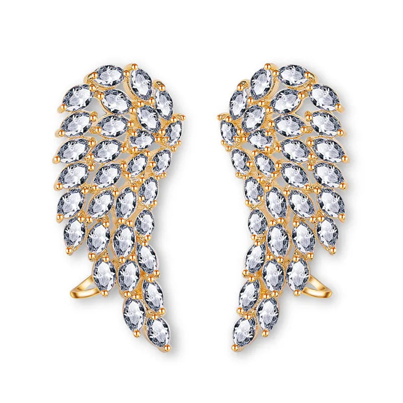 AAA cubic zirconia angel wing stud earrings in white gold colour with geometric design