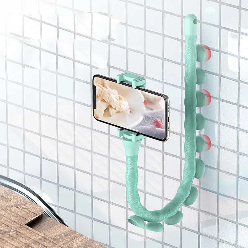 Flexible 62cm phone holder with gooseneck arm and suction cup base in black colour
