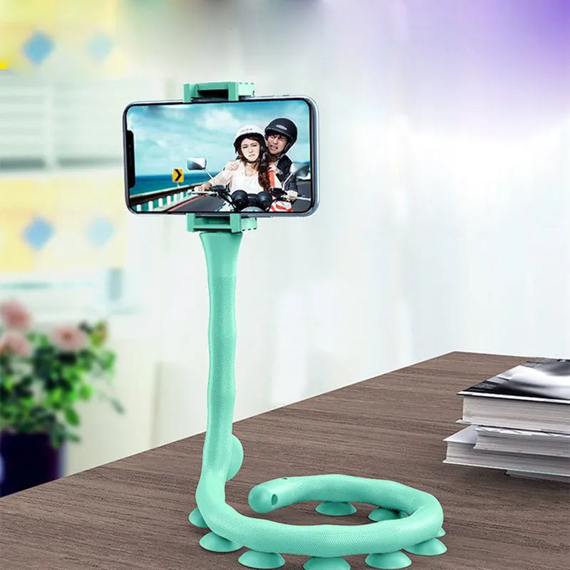 Flexible 62cm phone holder with gooseneck arm and suction cup base in black colour