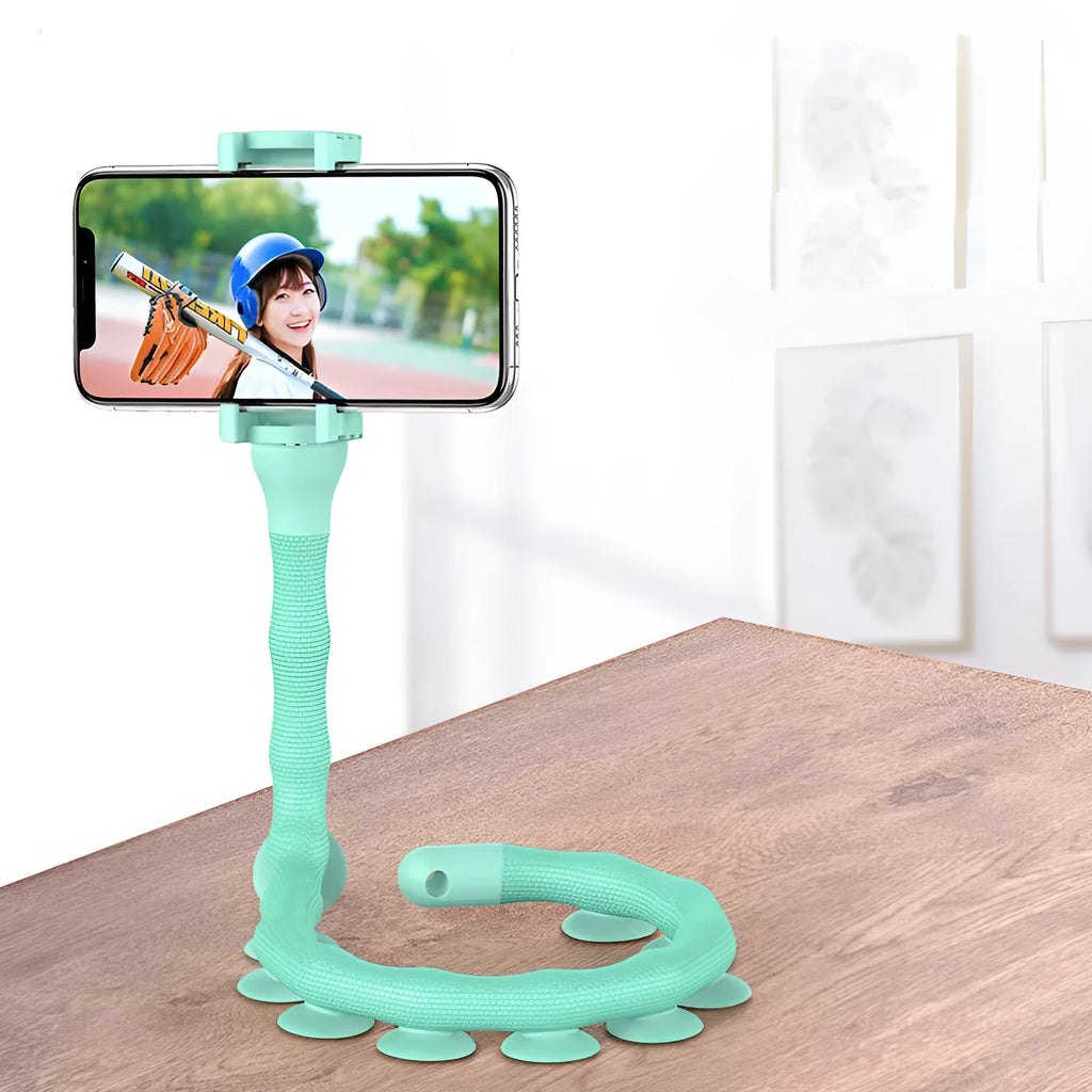 Flexible 62cm phone holder with gooseneck arm and suction cup base in black colour