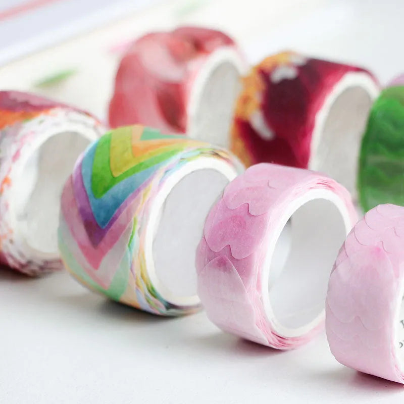 Clover pattern paper tape roll showing 2cm width with blue, cherry blossom, mixed colour, and violet options