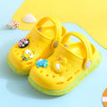 PVC toddler slippers with cartoon animal prints in yellow, blue, pink colours