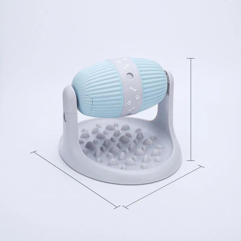 Spilled Food Ball slow feeder toy for dogs in blue, green, and pink colours, made of ABS plastic