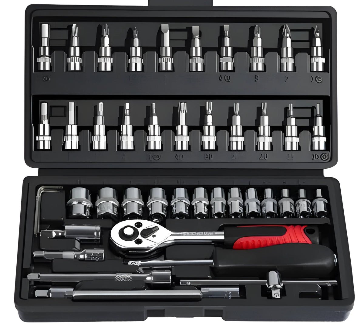 Multifunctional socket sleeve ratchet wrench set with six upgrades and 108 pieces in a toolbox with colour options