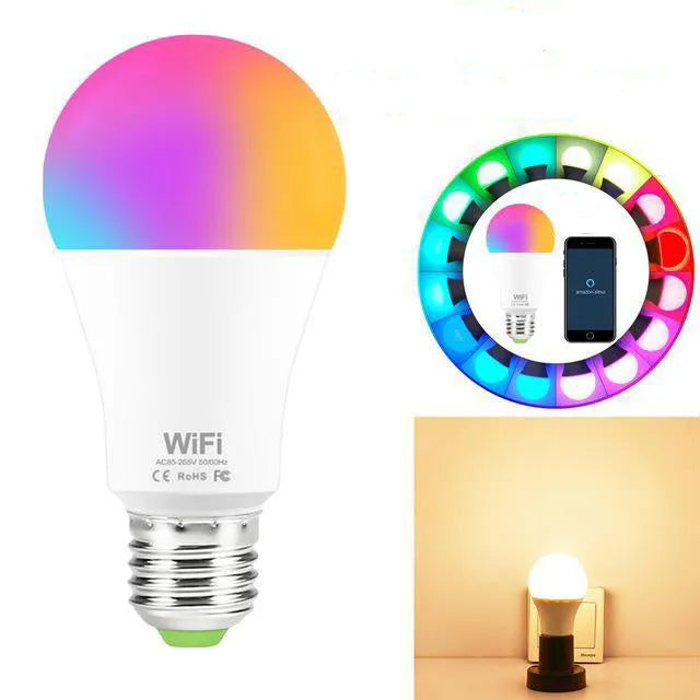 15W WiFi smart light bulb with RGB and white colour options, magic lamp design