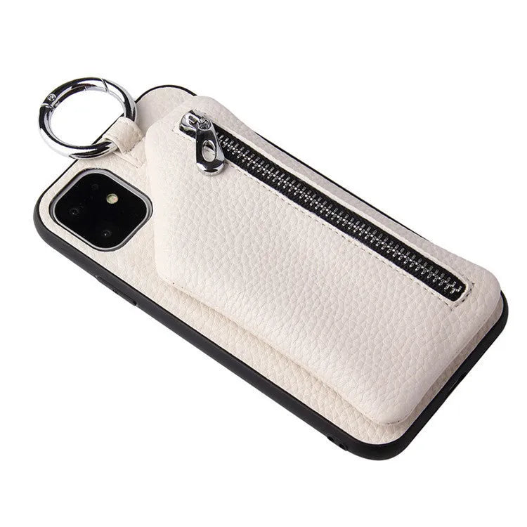 PU leather smartphone case with a detachable crossbody lanyard and a built-in card slot in a solid colour.