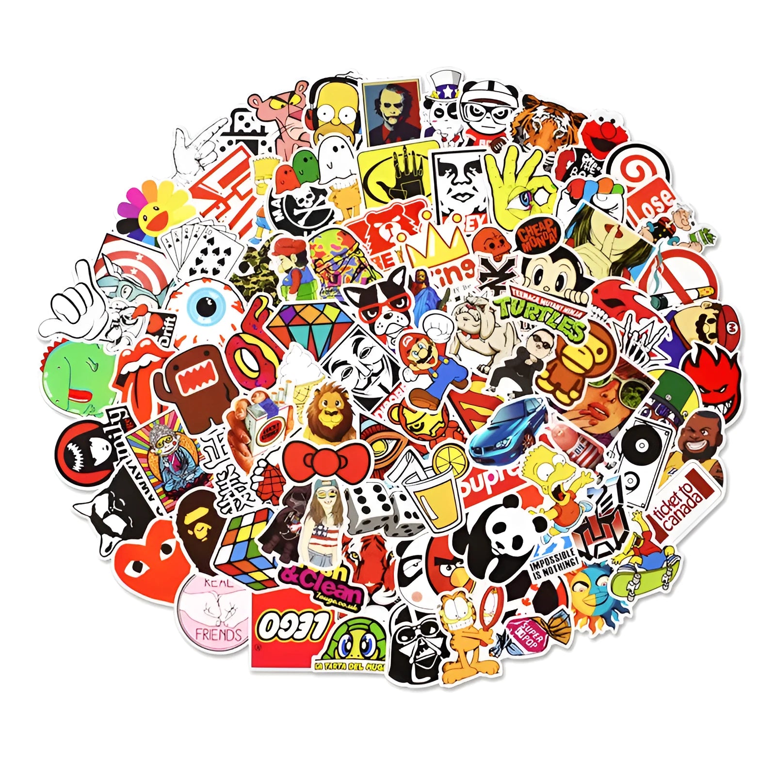 Mixed series of 100 colourful graffiti stickers for luggage and smooth surface decoration