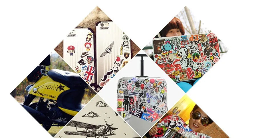 Mixed series of 100 colourful graffiti stickers for luggage and smooth surface decoration