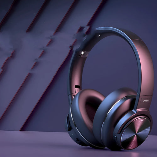 Cold black Bluetooth wireless headset with active noise cancellation and all-in-ear design