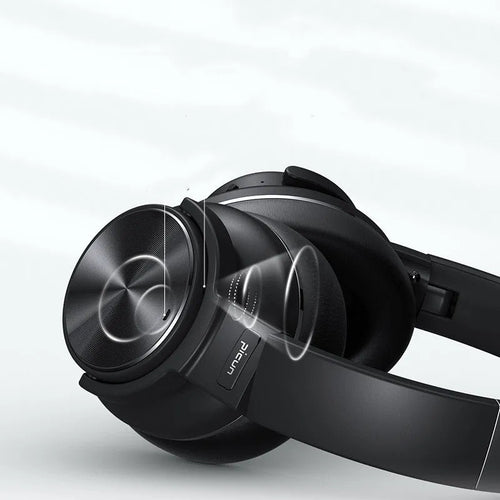 Cold black Bluetooth wireless headset with active noise cancellation and all-in-ear design