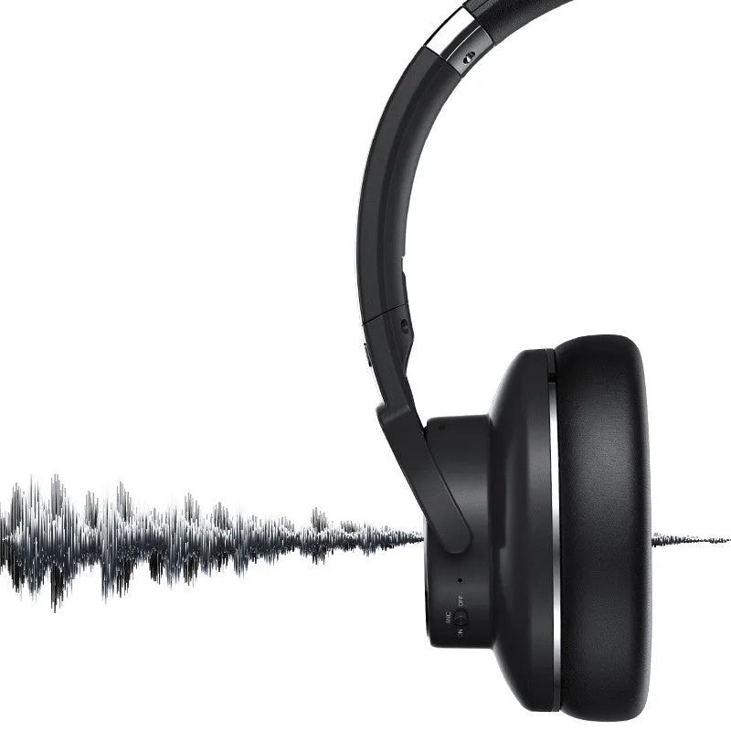 Cold black Bluetooth wireless headset with active noise cancellation and all-in-ear design