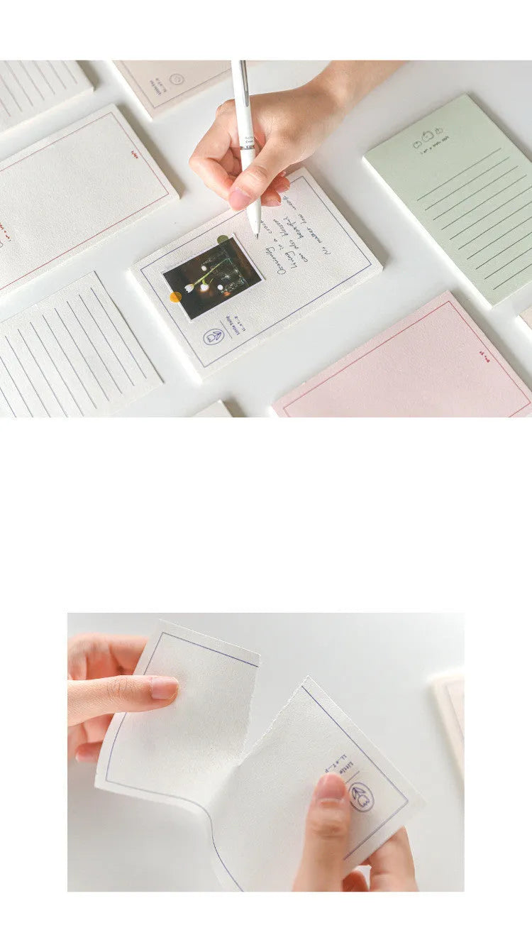 Memo pad notebook compatible with iPhone showing paper cover and writing paper interior