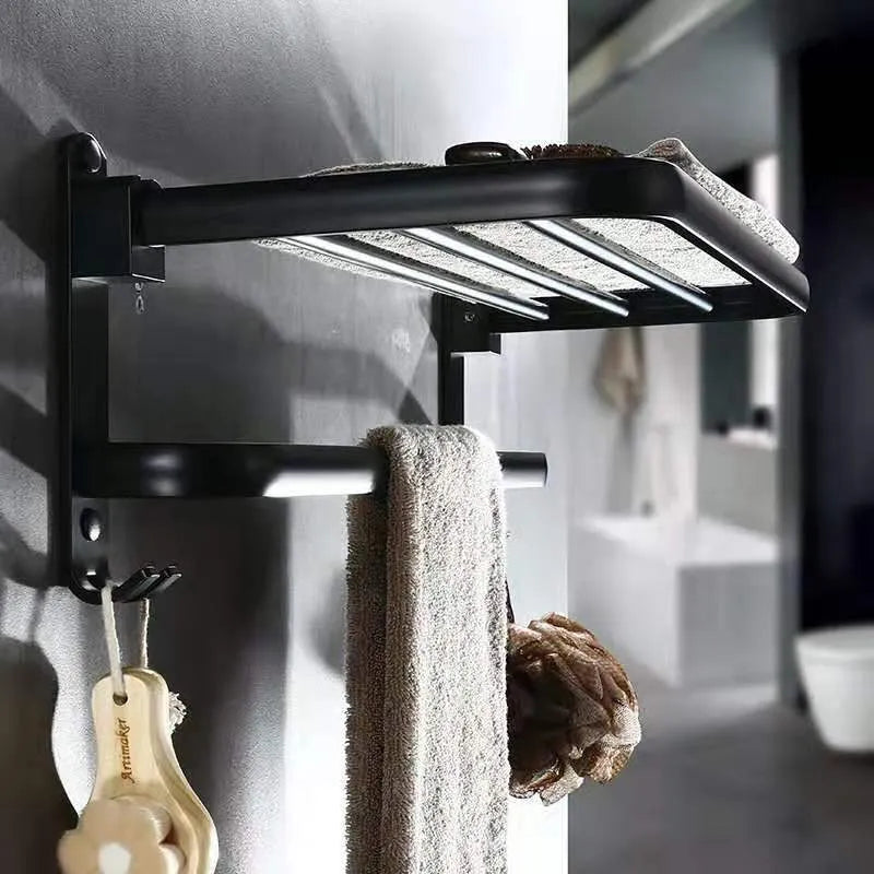 Aluminium bathroom folding shelf with two-tier towel rack storage in light luxury style