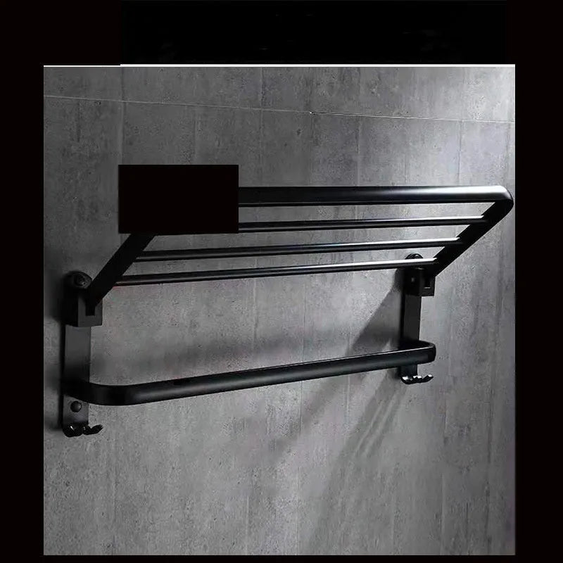 Aluminium bathroom folding shelf with two-tier towel rack storage in light luxury style