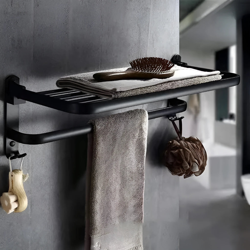 Aluminium bathroom folding shelf with two-tier towel rack storage in light luxury style