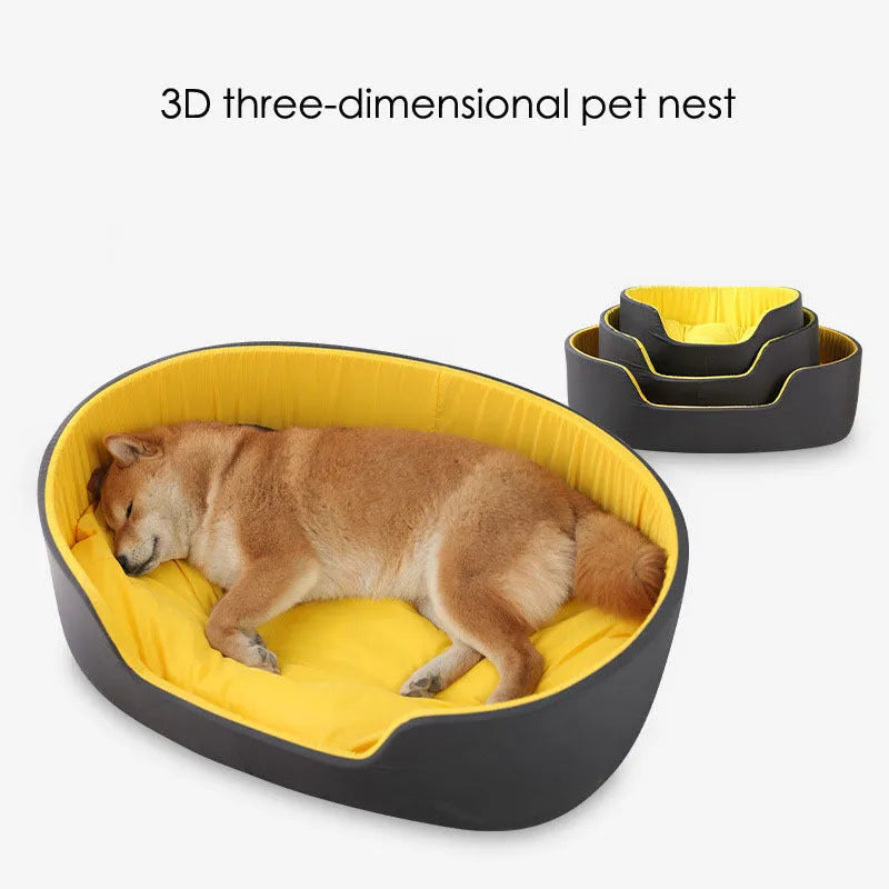 Washable cloth pet kennel for dogs and cats in black or green, shown in S, M, and L sizes.