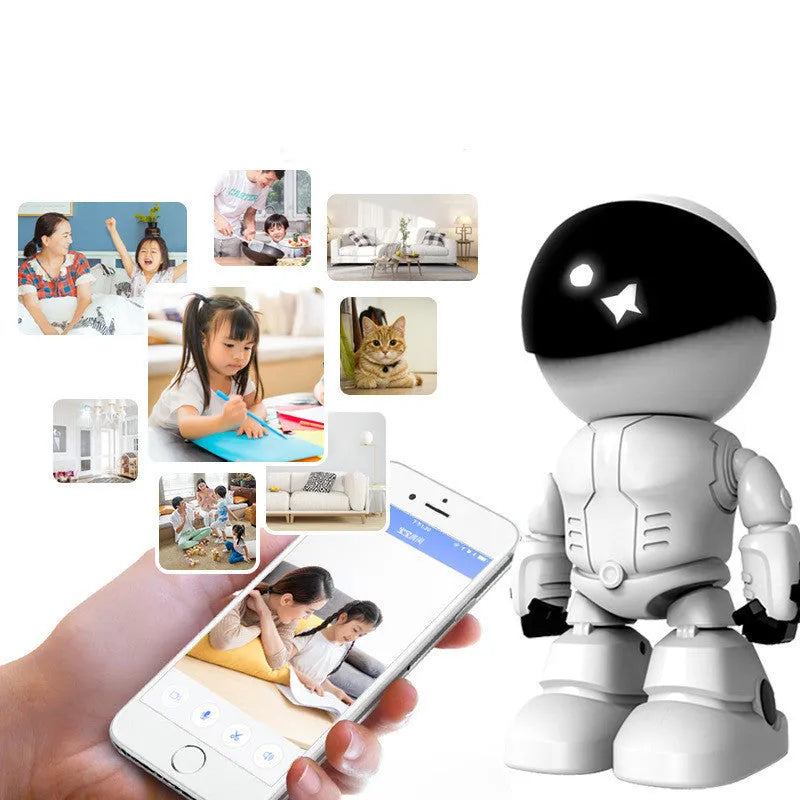 Silver HD night vision robot network camera with 355 degree PTZ rotation for remote surveillance