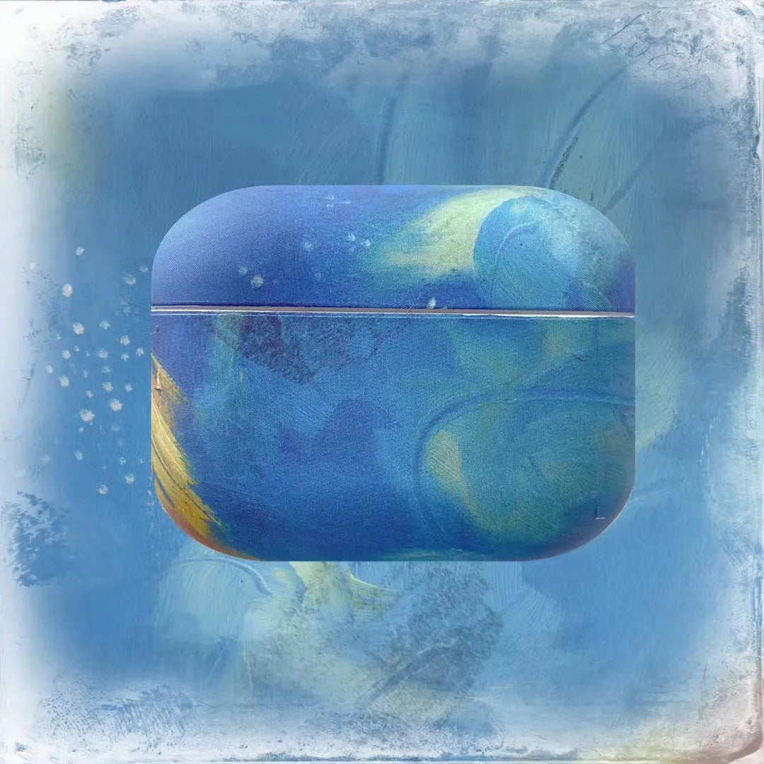 Pink and blue watercolour hard plastic protective sleeve for Apple AirPods 1, 2 and Pro charging case.