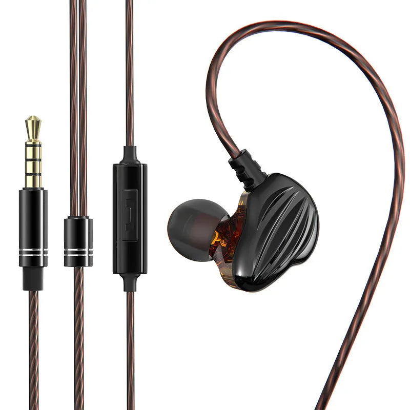 Sports in-ear headphones with around-ear wearing style and 3.5mm plug in black, red or white colours
