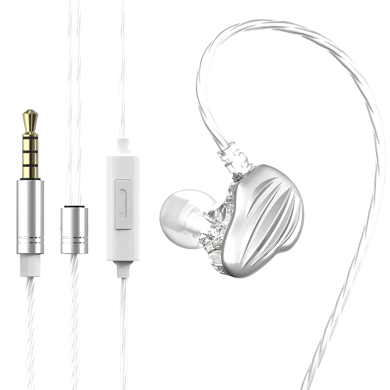 Sports in-ear headphones with around-ear wearing style and 3.5mm plug in black, red or white colours