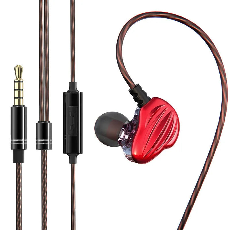 Sports in-ear headphones with around-ear wearing style and 3.5mm plug in black, red or white colours