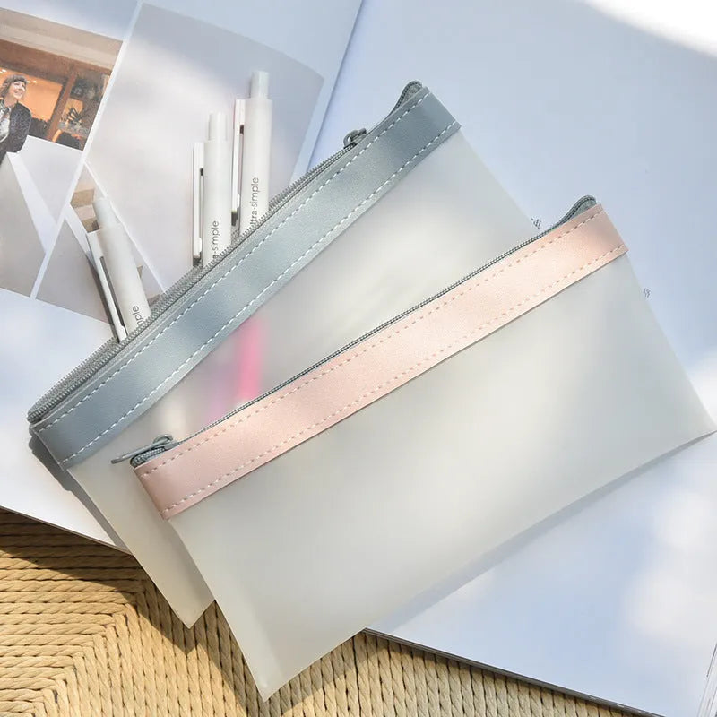 Large-capacity TPU pencil case in light colour, holding multiple pens, suitable for junior high school students