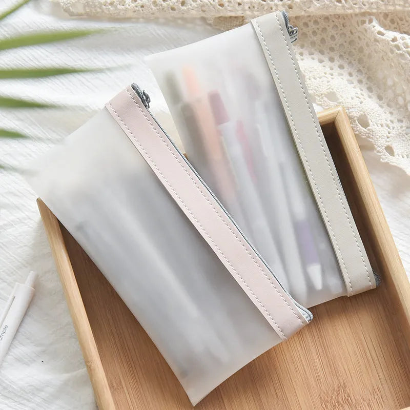 Large-capacity TPU pencil case in light colour, holding multiple pens, suitable for junior high school students