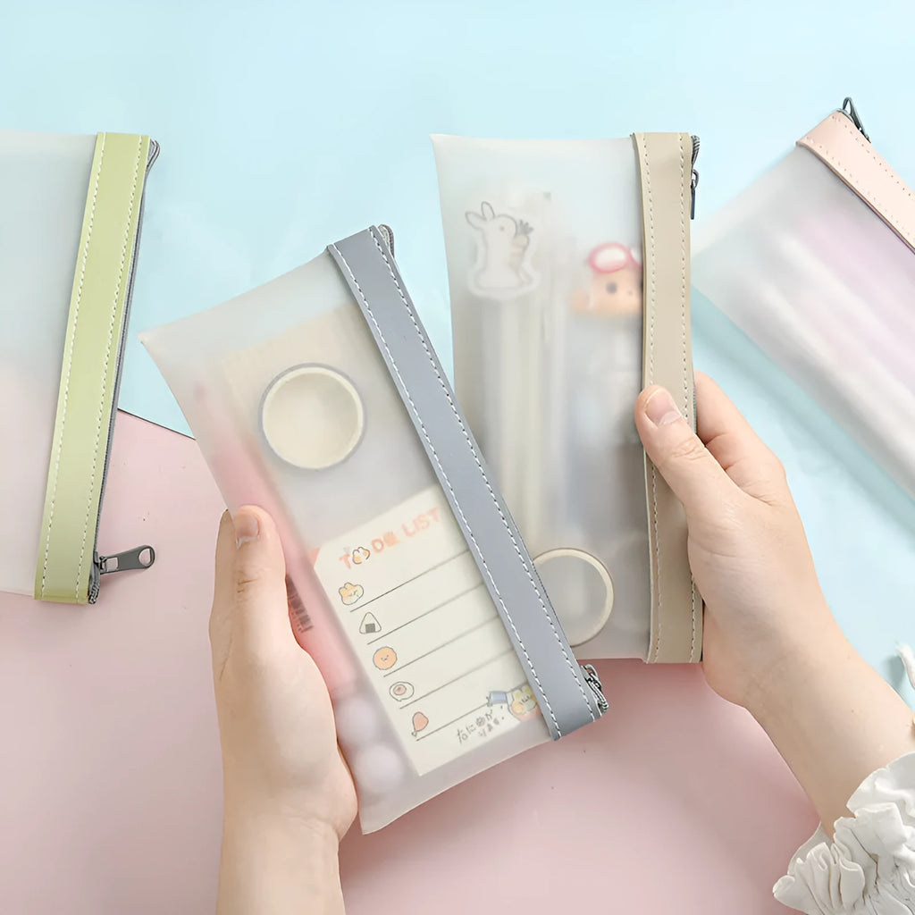 Large-capacity TPU pencil case in light colour, holding multiple pens, suitable for junior high school students